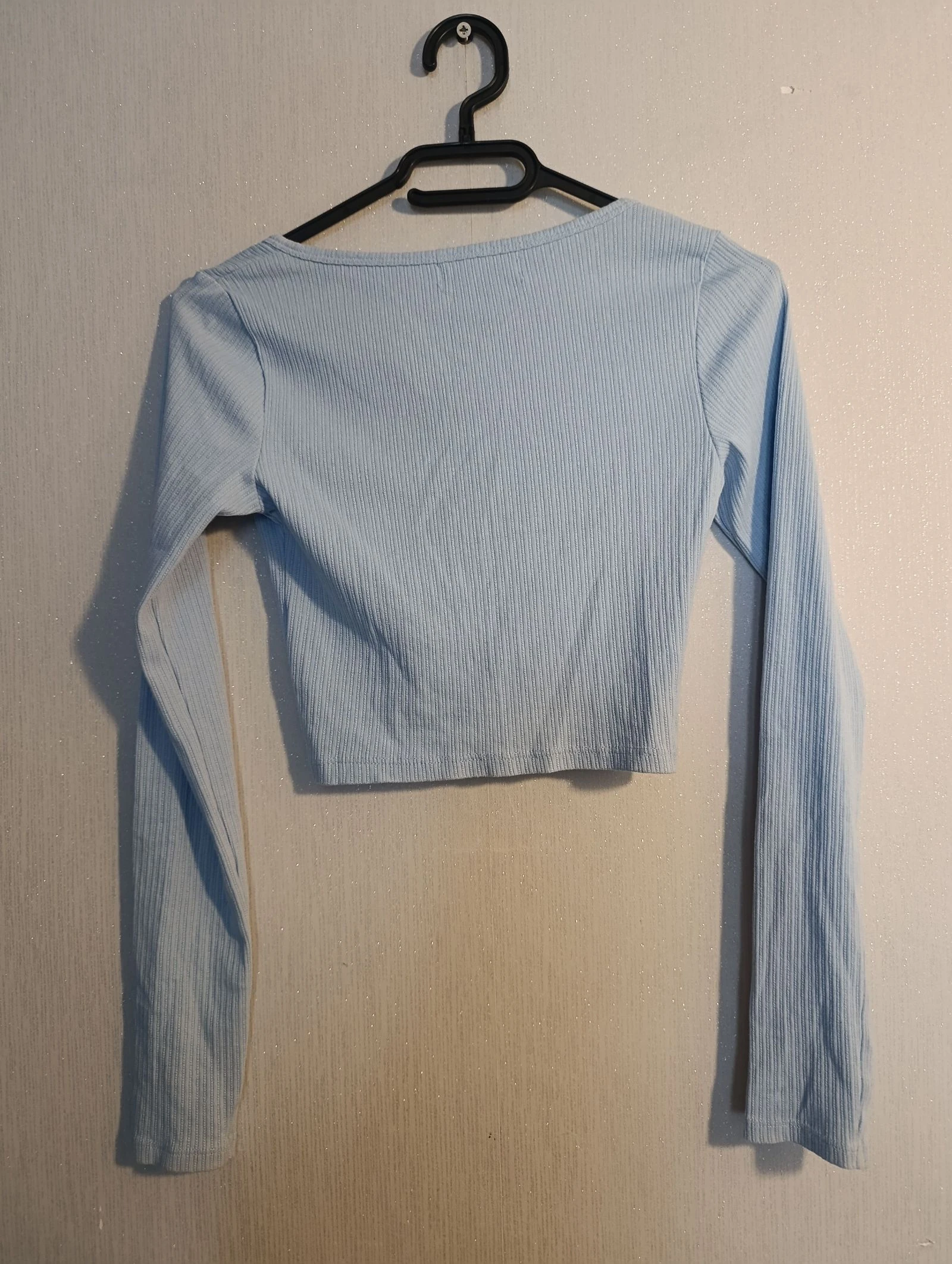 Crop-top canelado azul claro Bershka (Tamanho XS/24) – photo 2